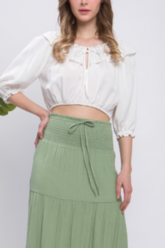 Long Tiered Skirt  in Moss