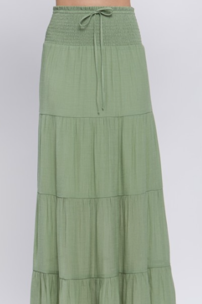 Long Tiered Skirt  in Moss