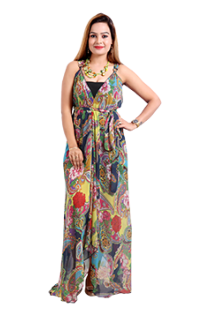 Sheer Halter Coverup/Dress in Yellow Floral/Paisley Print