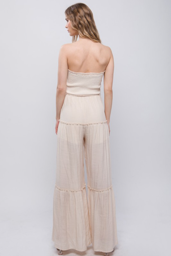 Smocked Ruffle Inspired Jumpsuit in White