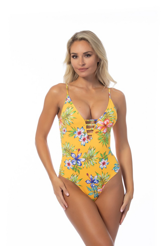 Yellow Tropical Print One-Piece