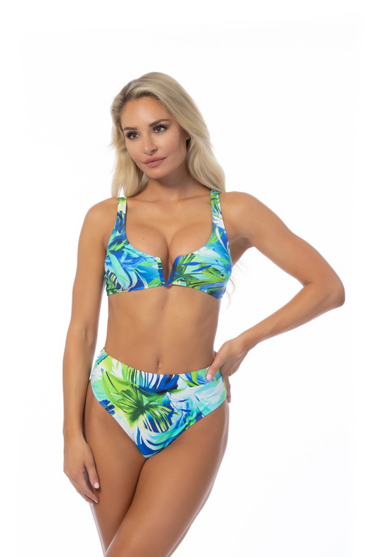 Blue Tropical Print Two-Piece Swimsuit