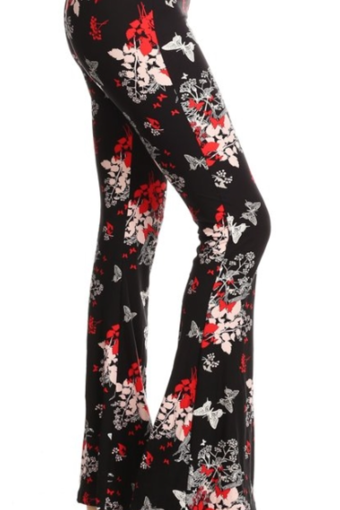 Palazzo Pant - Floral & Butterfly on Black
