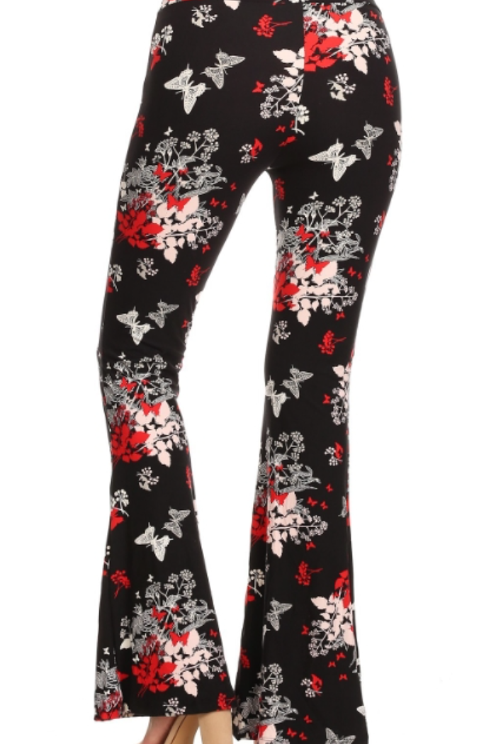 Palazzo Pant - Floral & Butterfly on Black