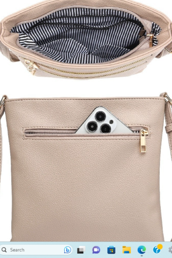 Fashion Zip Pocket Crossbody Bag in Beige