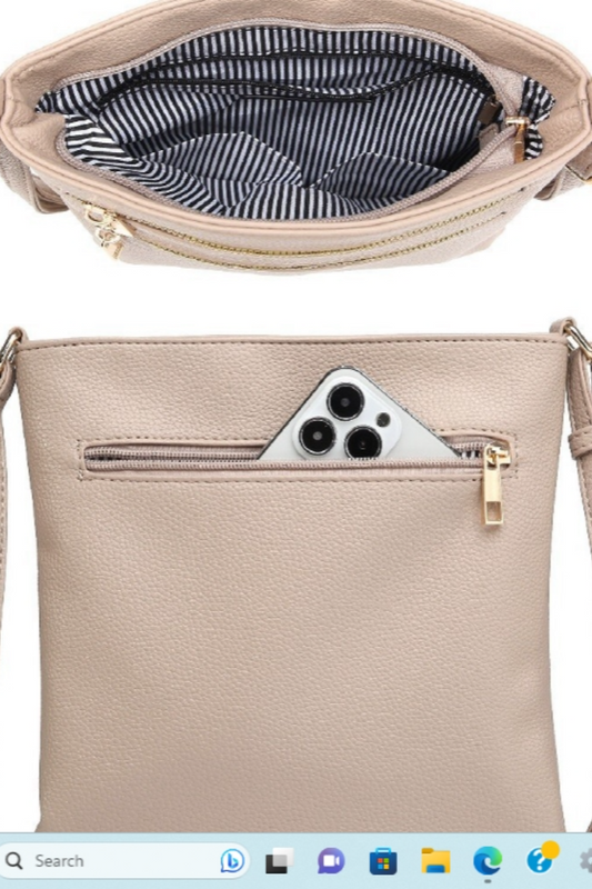 Fashion Zip Pocket Crossbody Bag in Taupe