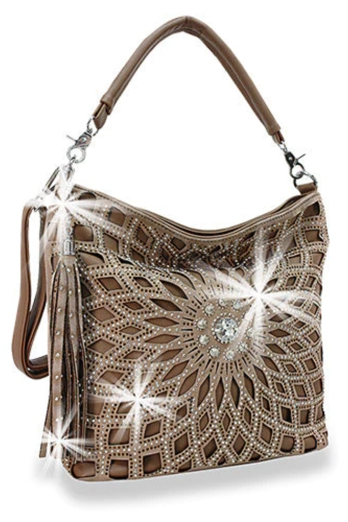 Rhinestone Design Layered Hobo in Taupe