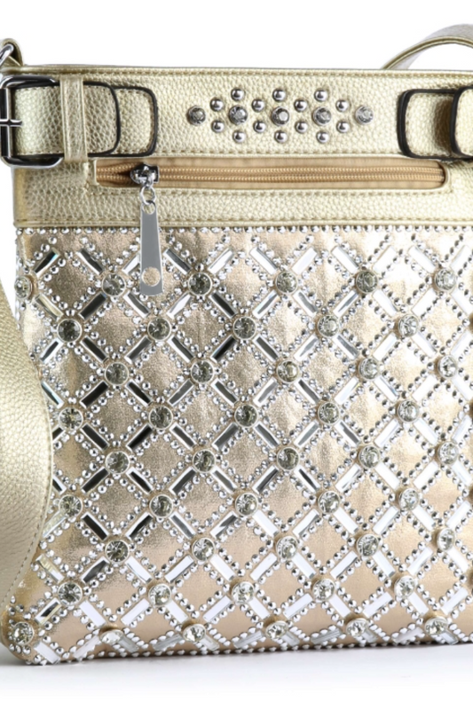 Rhinestone Design Crossbody Sling in Gold