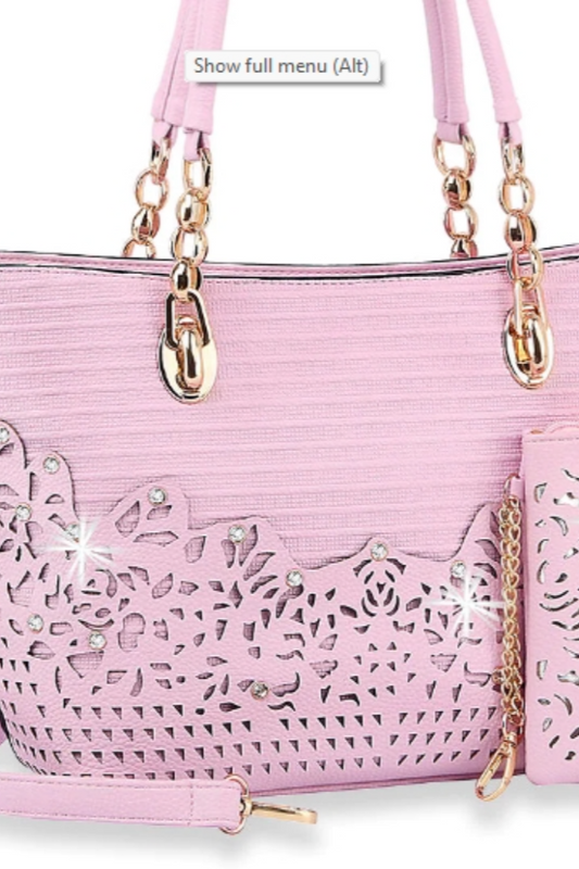 Rhinestone Accented Handbag Set in Pink