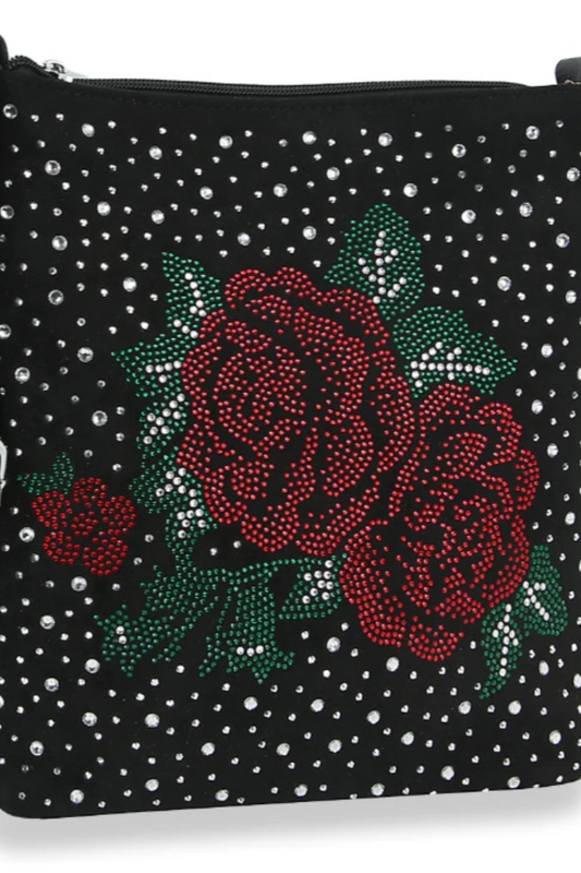 Rose Design Rhinestone Crossbody