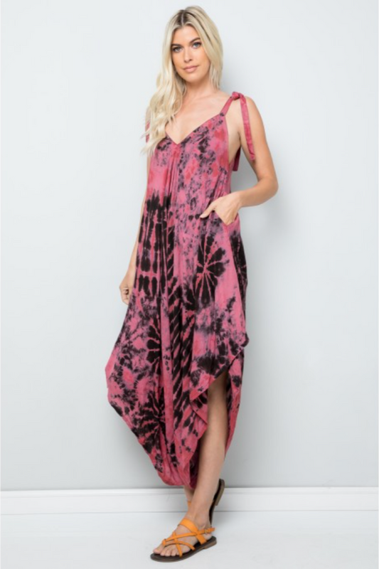 Tie Dye Harem Jumpsuit in Pink
