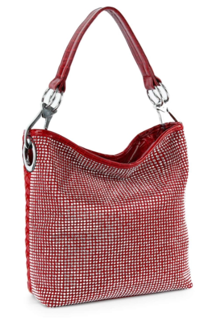 Rhinestone Covered Red Hobo Handbag