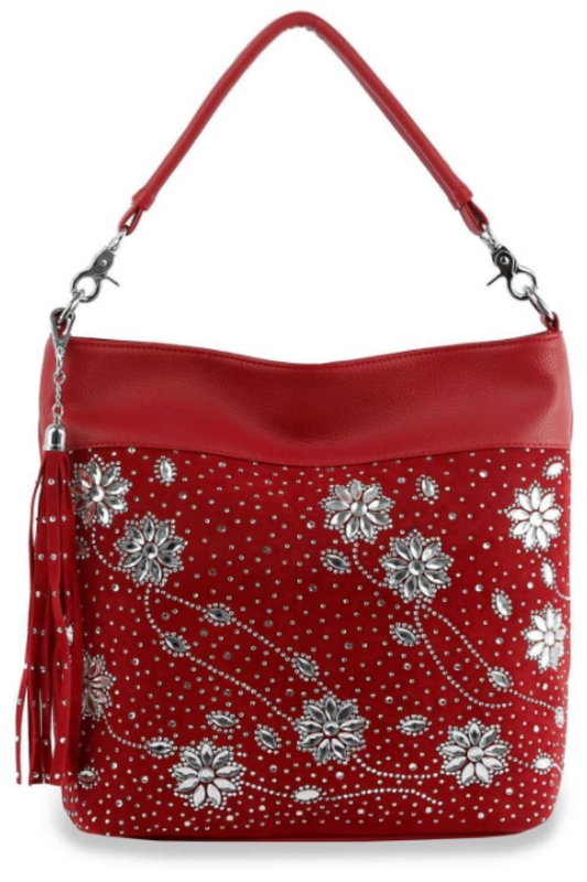 Rhinestone Floral Design Hobo in Red