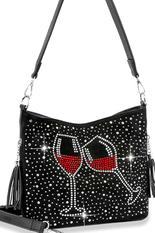 Red Wine Cheers Rhinestone Crossbody Sling