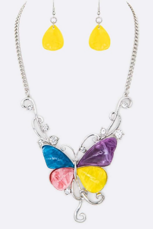 Enamel Crystal Butterfly Necklace Set