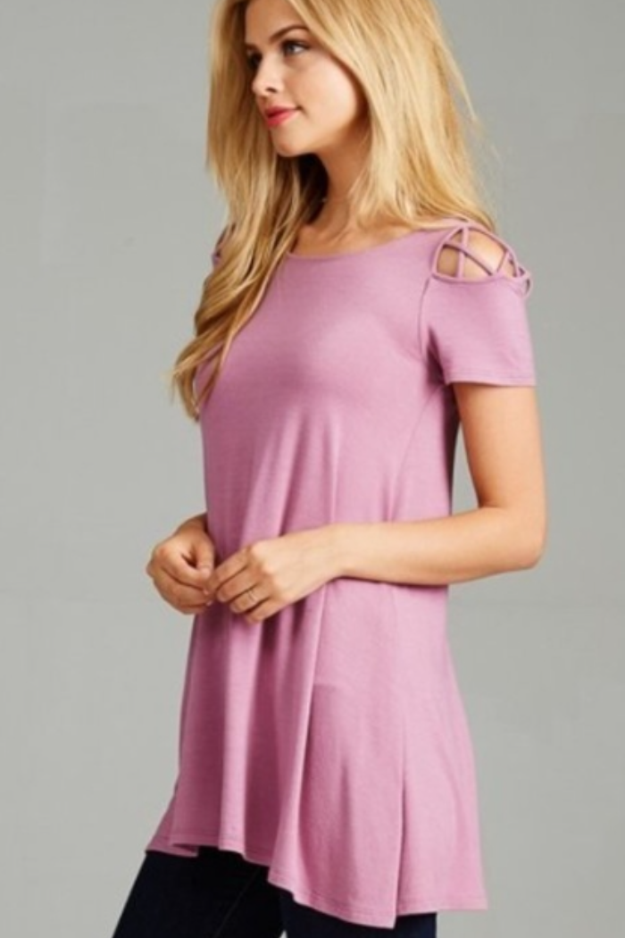 Jersey Tunic Top with Strappy Arm Detail - Wisteria