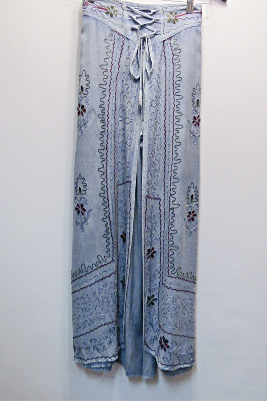 Embroidered Rayon Pull-On Wrap Pant - Blue