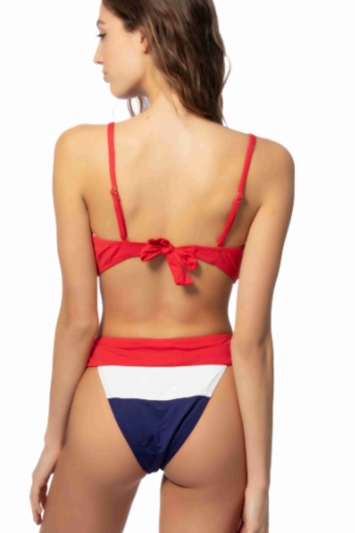Red/White/Navy Color Block Bikini Set