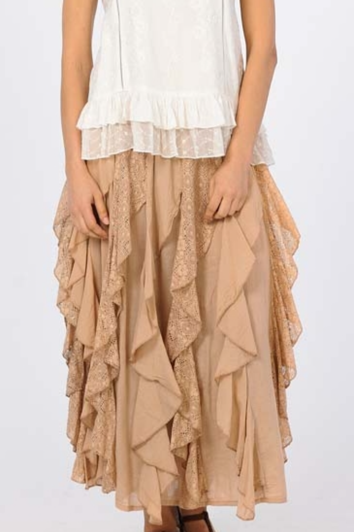 Ruffled Long Cotton Skirt in Sand