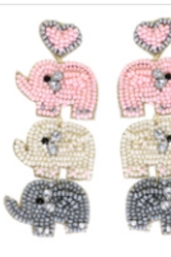 Elephant Seed Beaded Long Embroidery Post Earrings