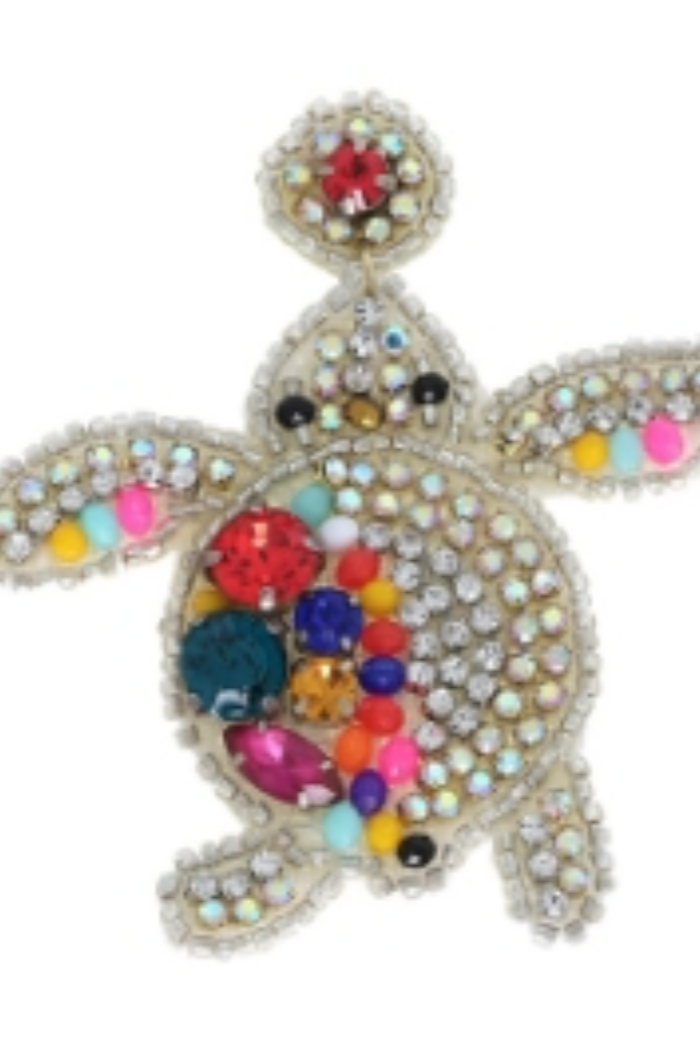 Seed Beaded Bejeweled Turtle Drop Post Earrings