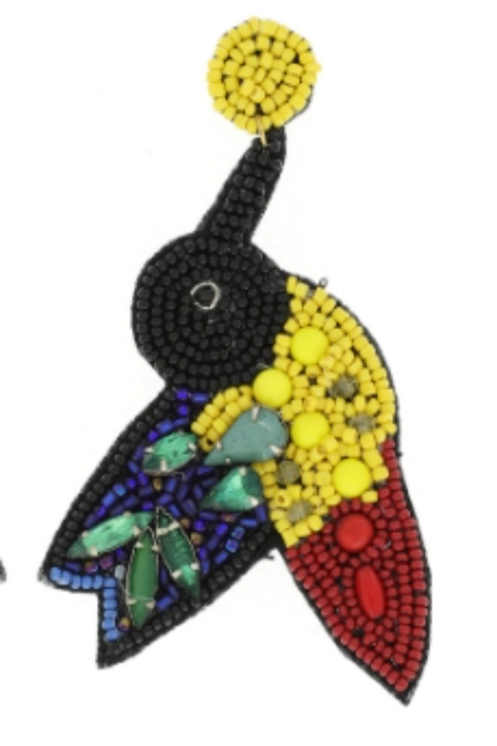 Hummingbird Multicolor Seed Beads Large Drop Post Earrings
