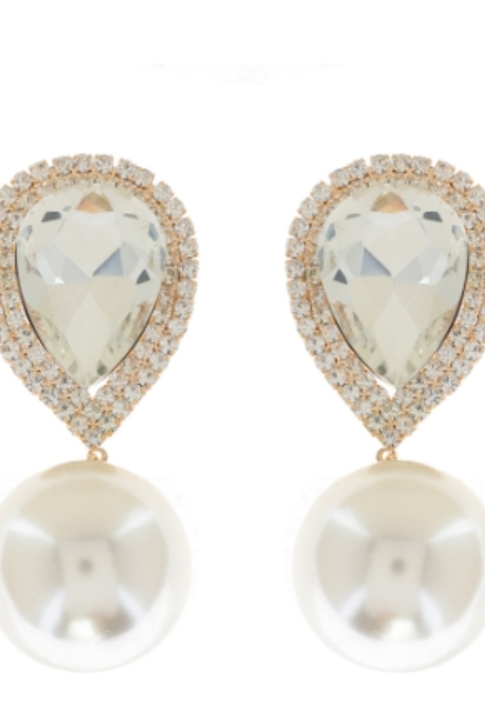 2-Tier Crystal Rhinestone Teardrop and Synthetic Pearl Clip-On Earring