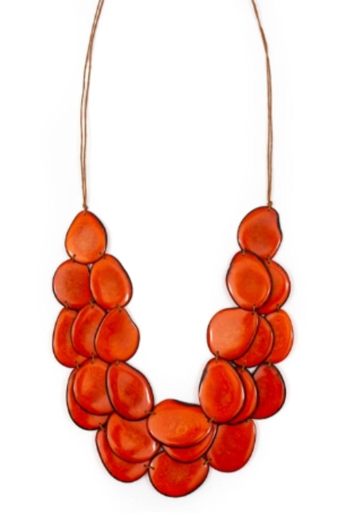 Organic Tagua Amigas Necklace in Poppy-Coral