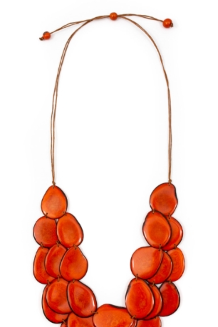 Organic Tagua Amigas Necklace in Poppy-Coral
