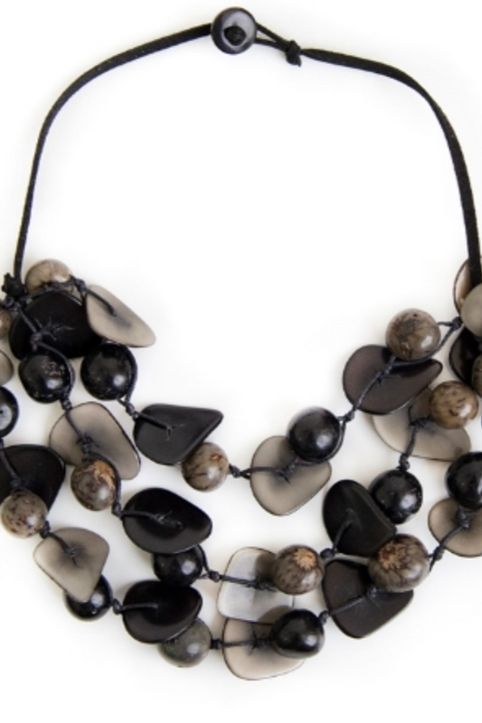 Organic Tagua Gisell Necklace in Black & Charcoal