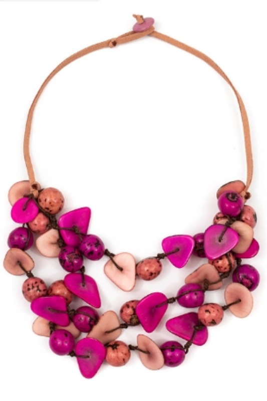 Organic Tagua Gisell Necklace in Pink-Fuchsia