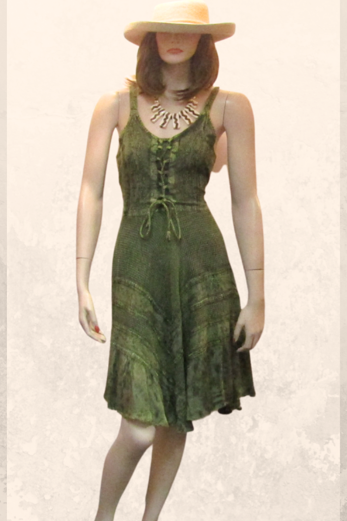 LaceUp Bodice Fit & Flare Dress in Olive Green