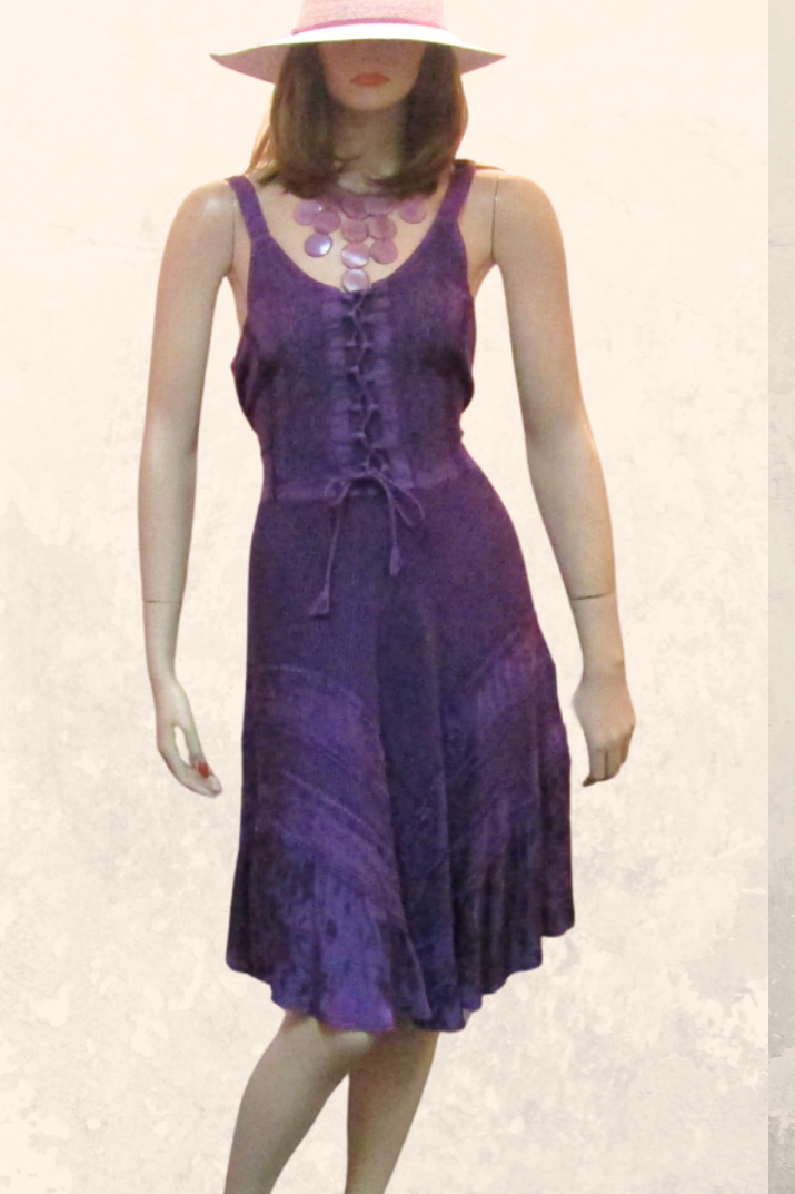 LaceUp Bodice Flared Skirt Purple Dress