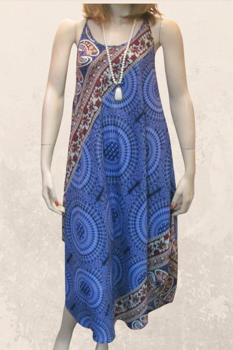 Mandala Print Sleeveless Midi Dress - Denim Blue Print