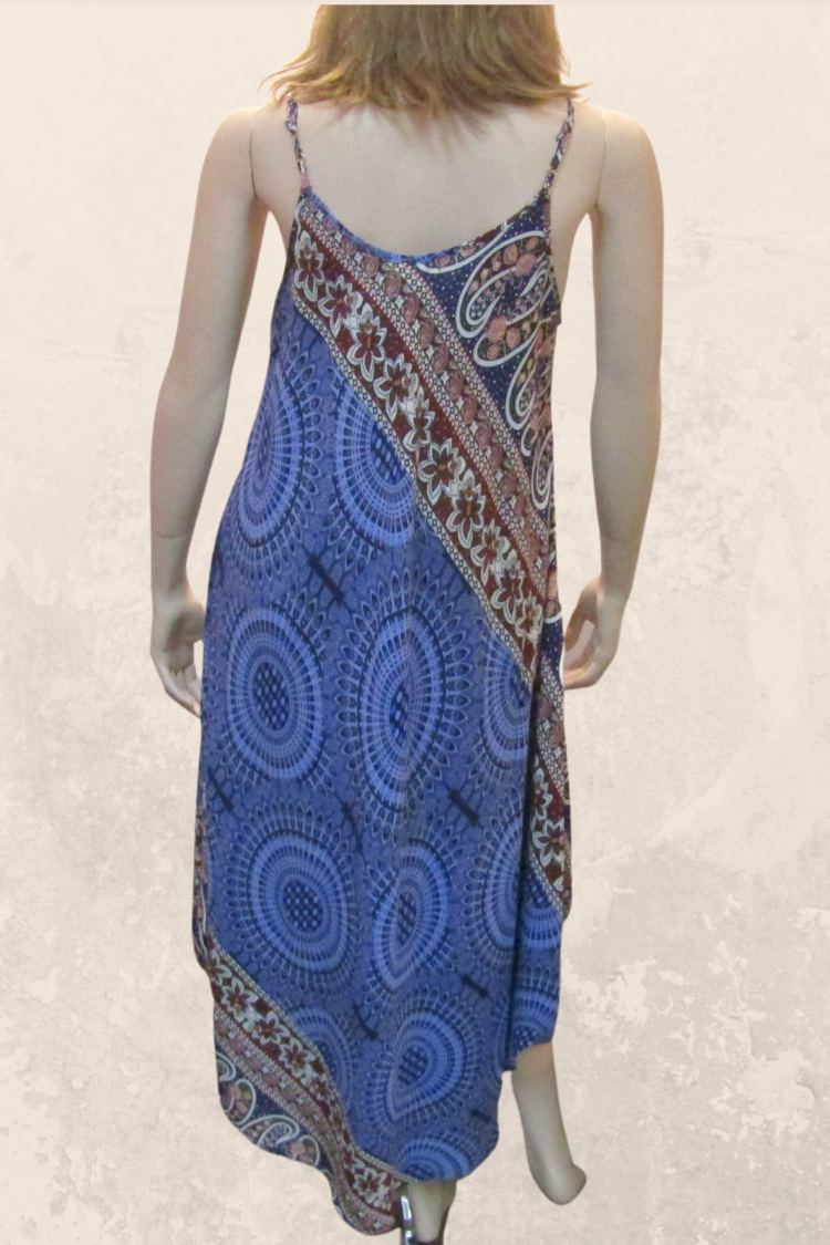 Mandala Print Sleeveless Midi Dress - Denim Blue Print