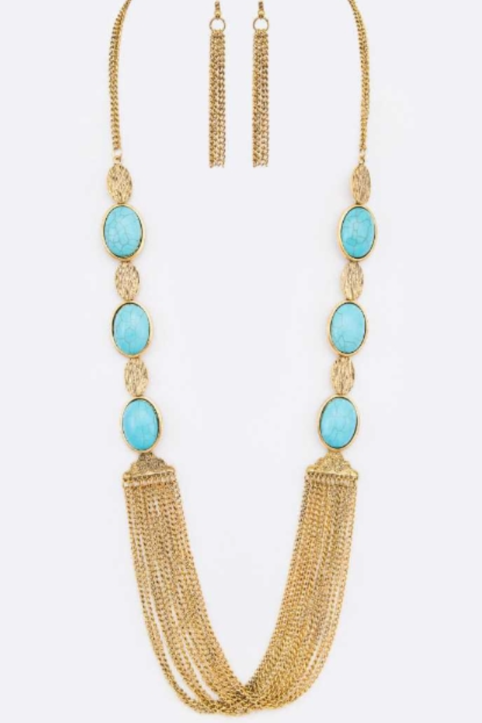 Turquoise Multi Gold Chain Long Necklace