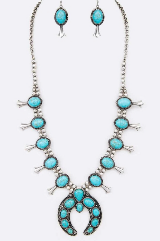 Squash Blossom Turquoise Western Necklace Set