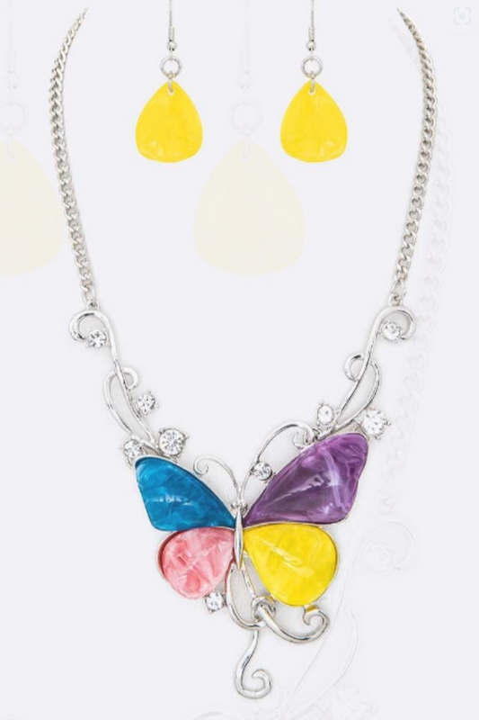 Enamel Crystal Butterfly Necklace Set