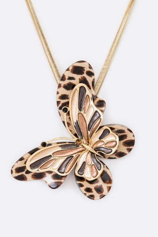 Leopard Butterfly Pendant Necklace Set