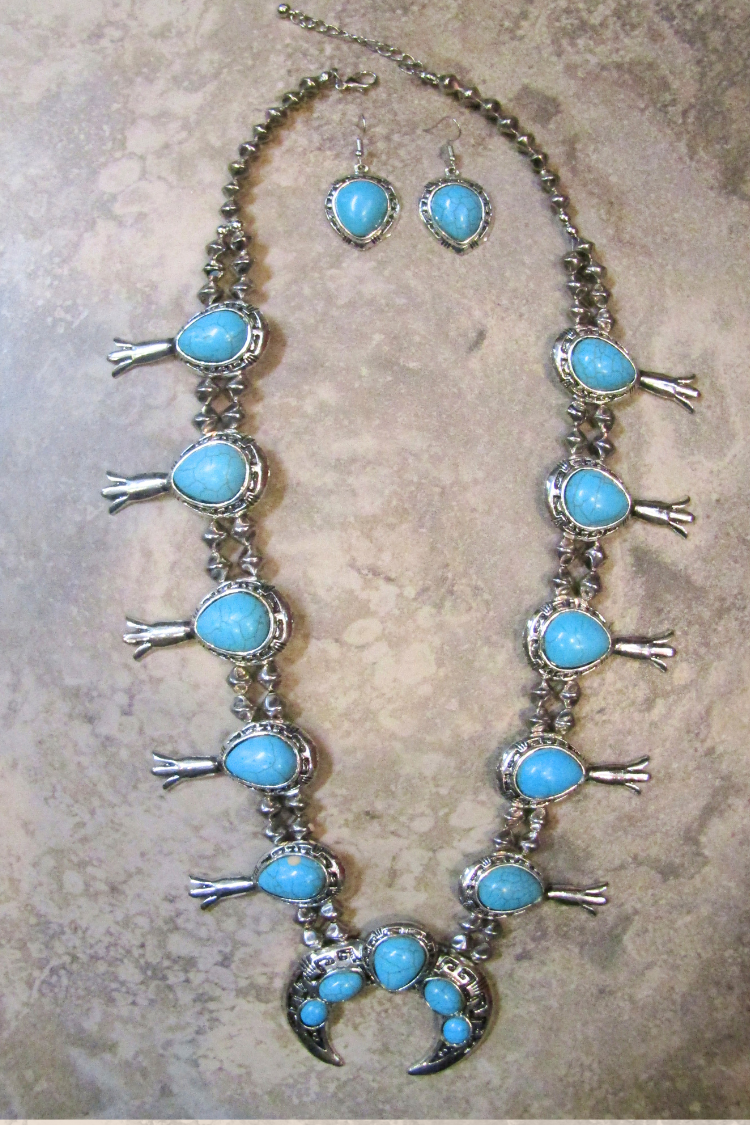 Squash Blossom Turquoise Western Necklace Set