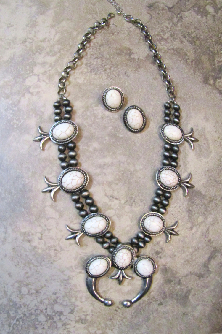 Squash Blossom White Western Necklace Set