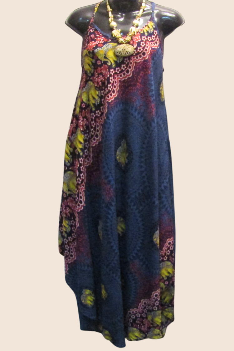 Mandala Print Sleeveless Midi Dress - Elephant  Denim/Pink