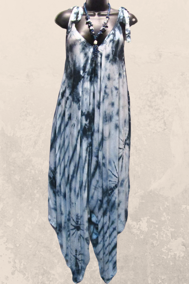 Tie Dye Harem Jumpsuit in Charcoal/Whie