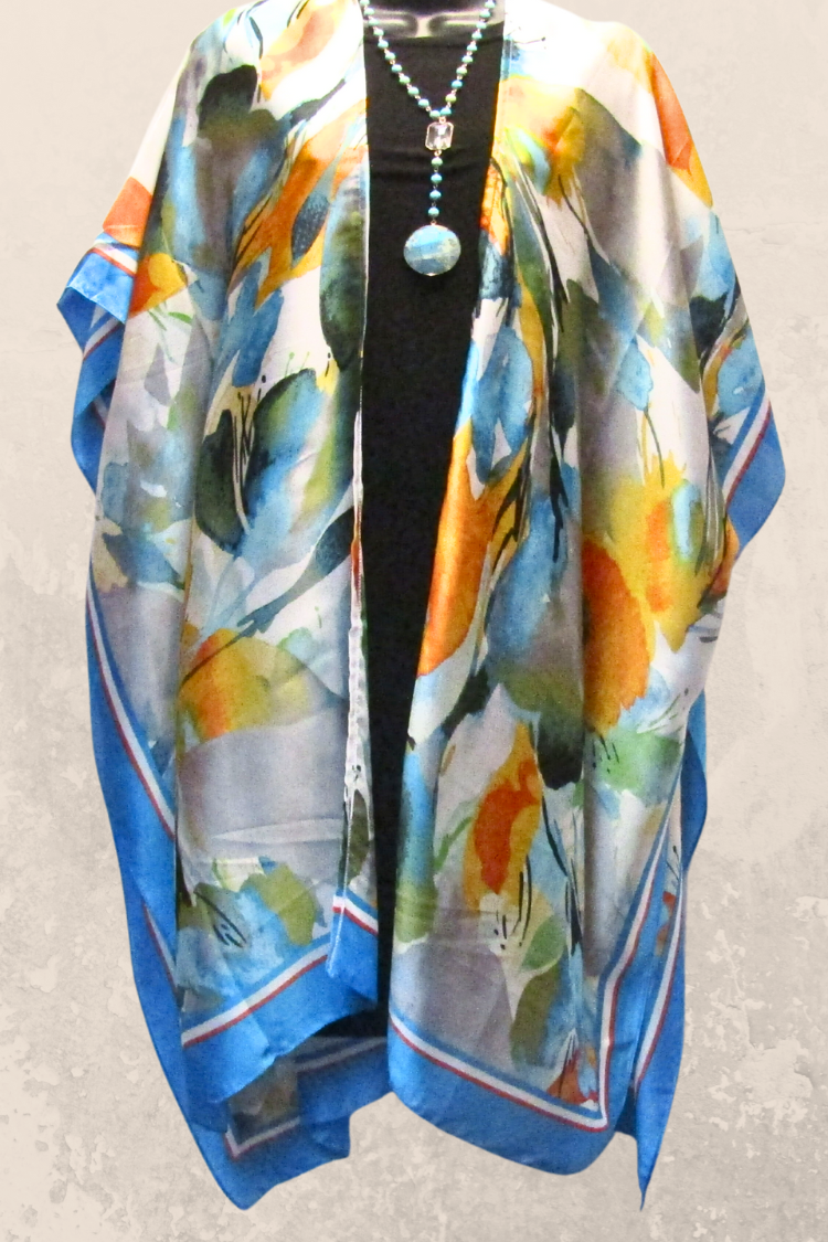 Boho Style Kimono with a  Floral Splash of Blues